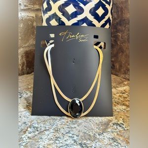 COPY - Thalia Sodi Gold Herringbone Chain Onyx Necklace